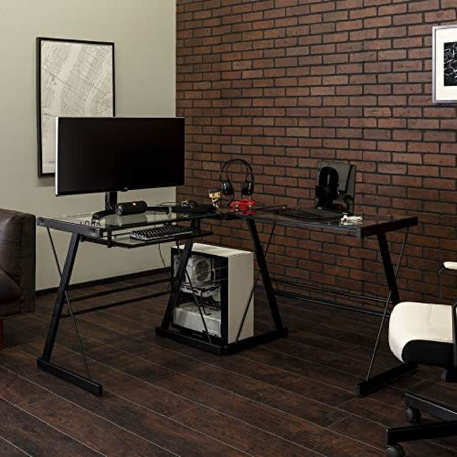 Walker Edison Furniture Company Modern Corner L Shaped Glass Computer Writing Gaming Gamer Command for $125