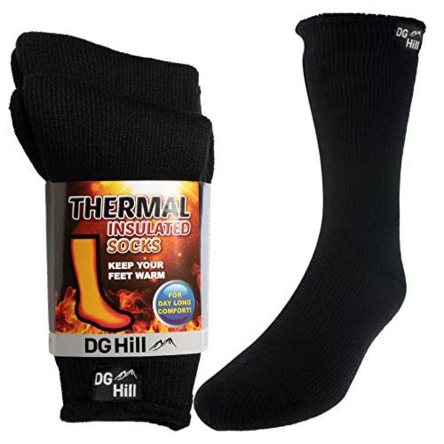 DG Hill 2 Pairs of Mens Thick Heat Trapping Thermal Socks Pack Insulated Warm Winter Crew Sock For for $13