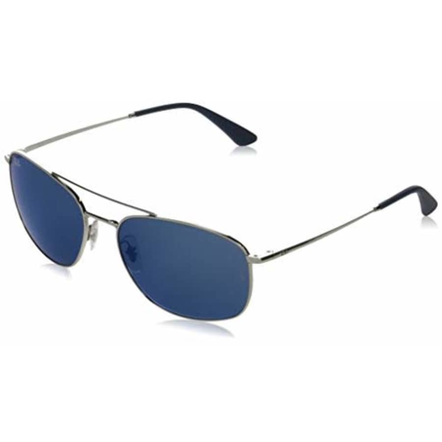 Ray-Ban Unisex-Adult RB3654 Metal Sunglasses, Silver/Blue Mirror Blue, 60 mm for $132