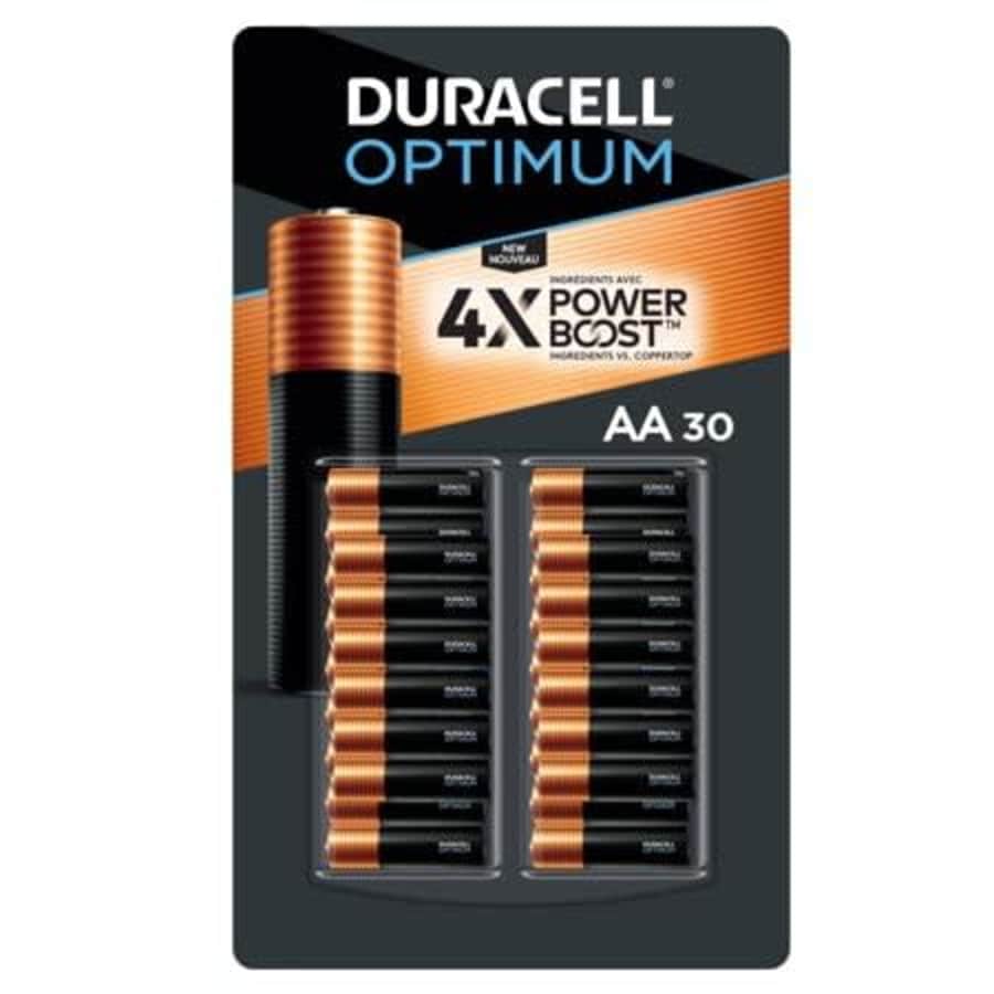 Duracell Optimum Coppertop AA Batteries with 4X Power Boost Ingredients 30 Count for $33 Duracell Optimum Coppertop AA Batteries with 4X Power Boost Ingredients 30 Count for $33
