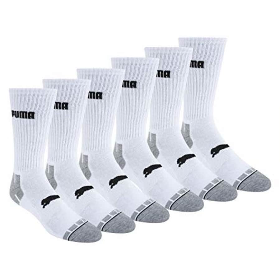 PUMA mens 6 Pack Crew running socks, White/Grey, 13-Oct US for $17 PUMA mens 6 Pack Crew running socks, White/Grey, 13-Oct US for $17