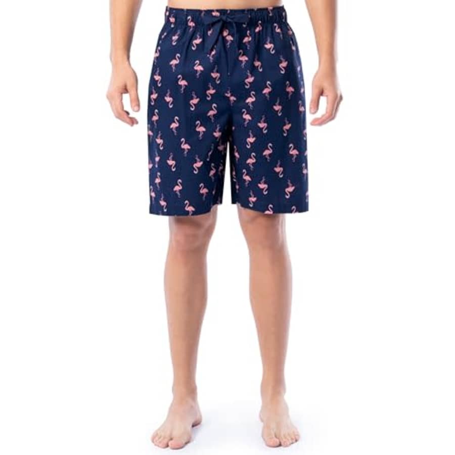 IZOD Men's Cotton Printed Poplin Drawstring Sleep Shorts, Navy/Flamingo, Medium for $14