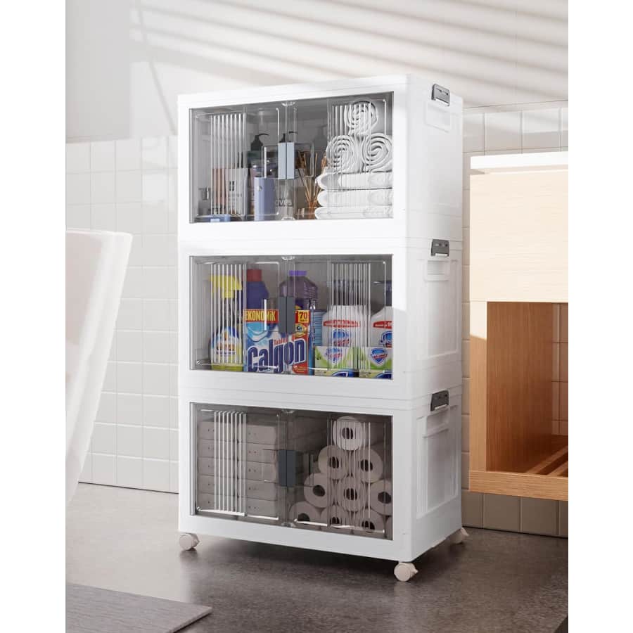 OlarHike Collapsible Stackable Wheeled Storage Bin 3-Pack for $60