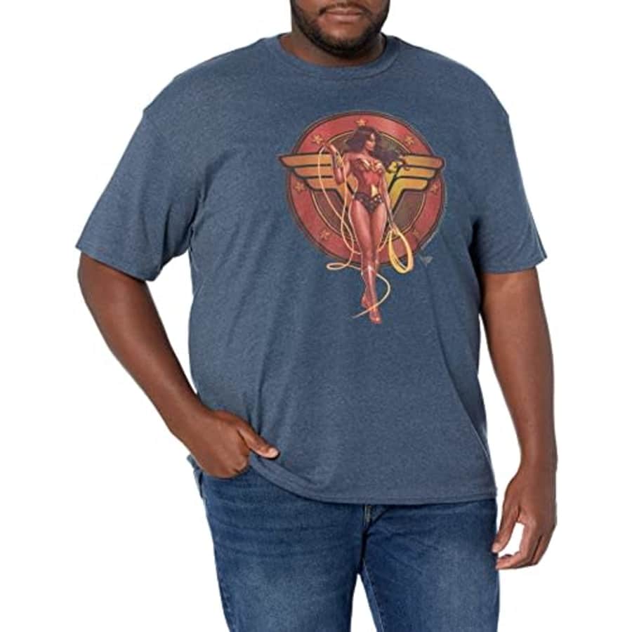 DC Comics Warner Brothers Wonder Woman Wonder Woman 1987 Men's Tops Short Sleeve Tee Shirt Navy Blue Heather for $10 DC Comics Warner Brothers Wonder Woman Wonder Woman 1987 Men's Tops Short Sleeve Tee Shirt Navy Blue Heather for $10
