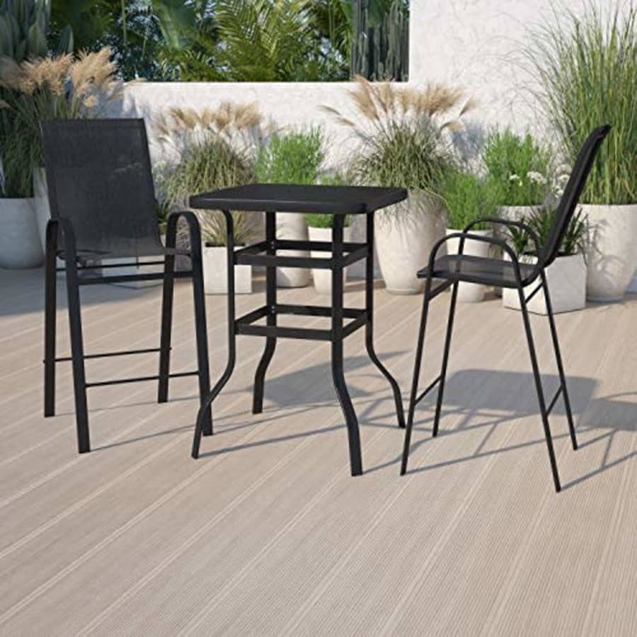 Flash Furniture 3 Piece Outdoor Glass Bar Patio Table Set with 2 Barstools for $176