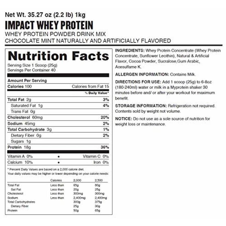 Myprotein Impact Whey Protein Powder, Chocolate Mint, 2.2 Lb (40 Servings) for $50 Myprotein Impact Whey Protein Powder, Chocolate Mint, 2.2 Lb (40 Servings) for $50