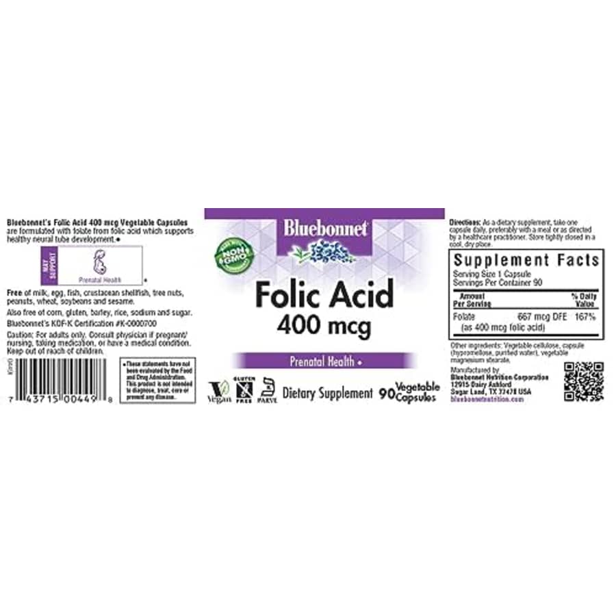 BlueBonnet Nutrition Folic Acid 400 mcg, 90 Count for $14 BlueBonnet Nutrition Folic Acid 400 mcg, 90 Count for $14