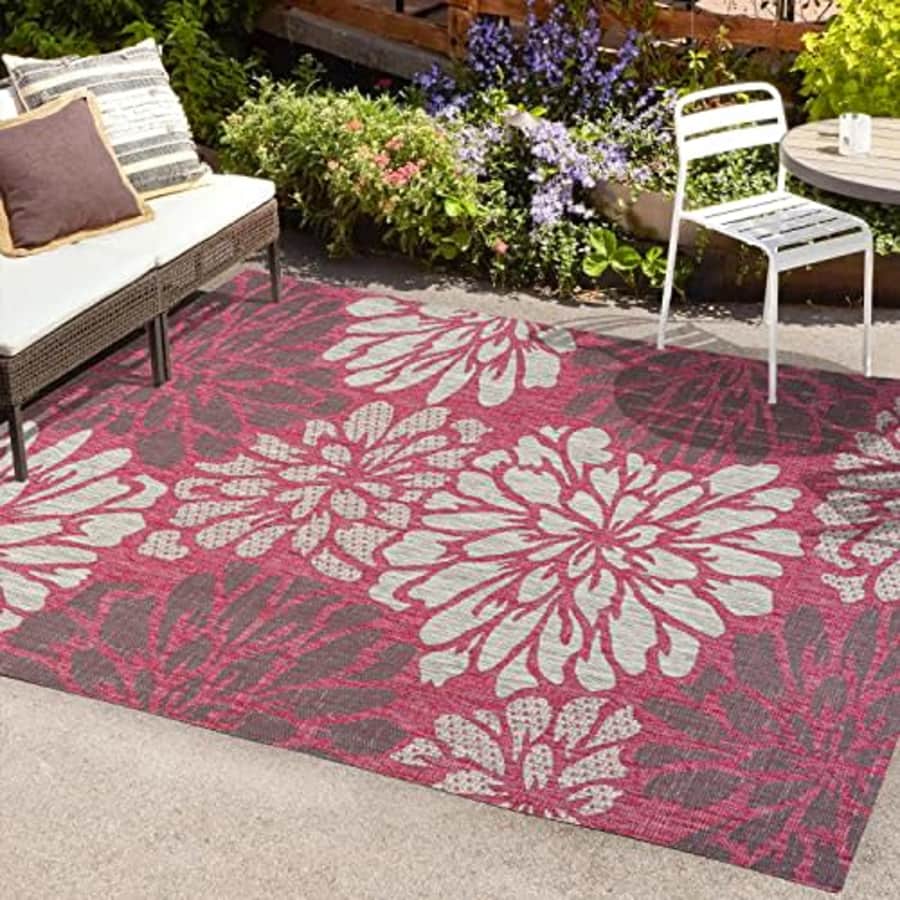 JONATHAN Y SMB110F-3 Zinnia Modern Floral Textured Weave Indoor Outdoor Area-Rug, Bohemian Coastal for $29