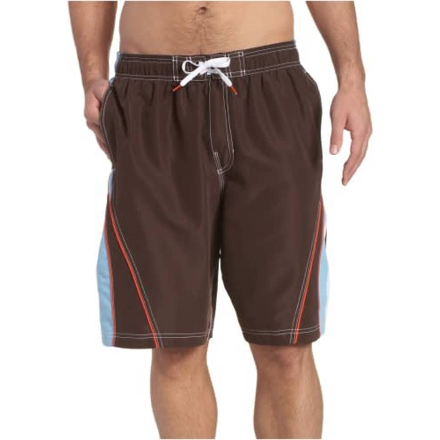 Speedo Men's Point Break Solid Splice Volley Board Shorts, Coffee, Medium for $34