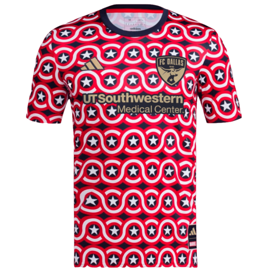 adidas Men's FC Dallas Marvel MLS Pre-Match Jersey for $21 adidas Men's FC Dallas Marvel MLS Pre-Match Jersey for $21