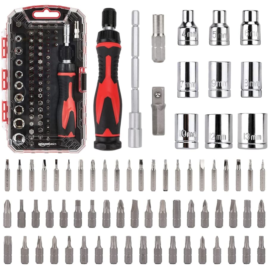 Amazon Basics 73-Piece Magnetic Ratchet Wrench & Screwdriver Set: $15