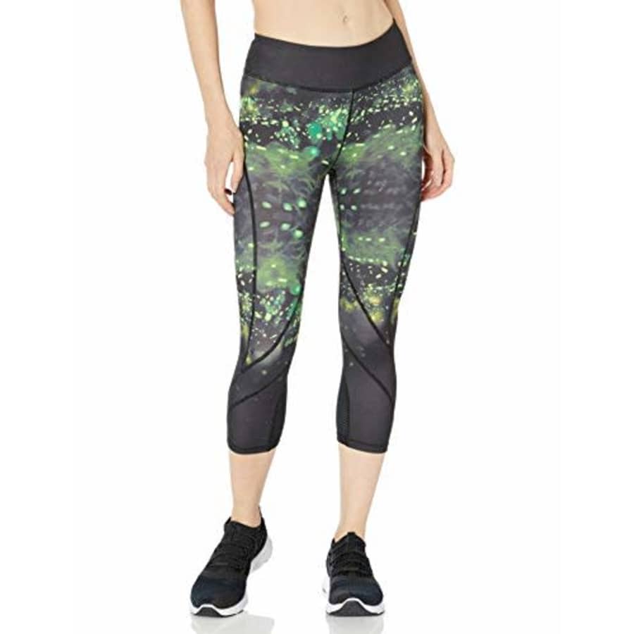 SHAPE activewear Women's Fashion Lightning Capri, Black/Fireflies Print, Large for $11