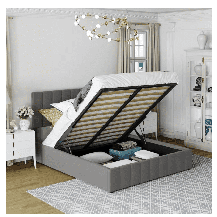 Upholstered Queen Platform Bed w/ Hydraulic Storage System for $390