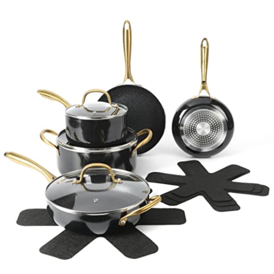 Gibson Home 12 Piece Heavy Gauge Nonstick Induction Aluminum Cookware Set w/Felt Protector - Black for $104