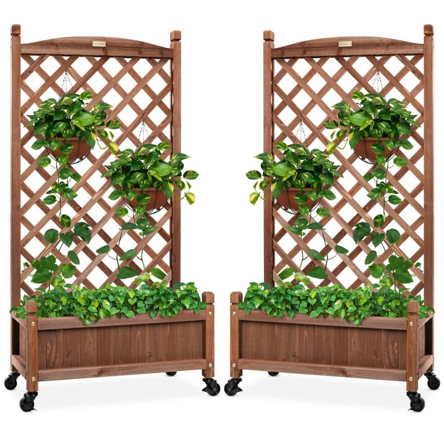 Best Choice Products Wheeled Wood Planter Box w/ Lattice Trellis 2-Pack for $140