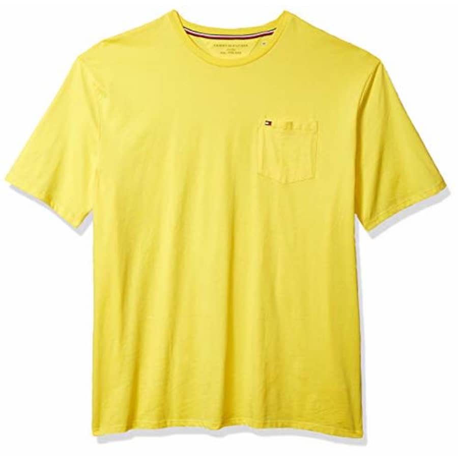 Tommy Hilfiger Men's Short Sleeve Crewneck T Shirt with Pocket, Lemon Zest, SM for $14