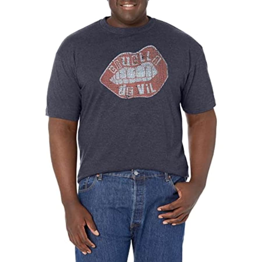 Disney Big & Tall Cruella Lip Embroidery Men's Tops Short Sleeve Tee Shirt, Navy Blue Heather, for $7 Disney Big & Tall Cruella Lip Embroidery Men's Tops Short Sleeve Tee Shirt, Navy Blue Heather, for $7