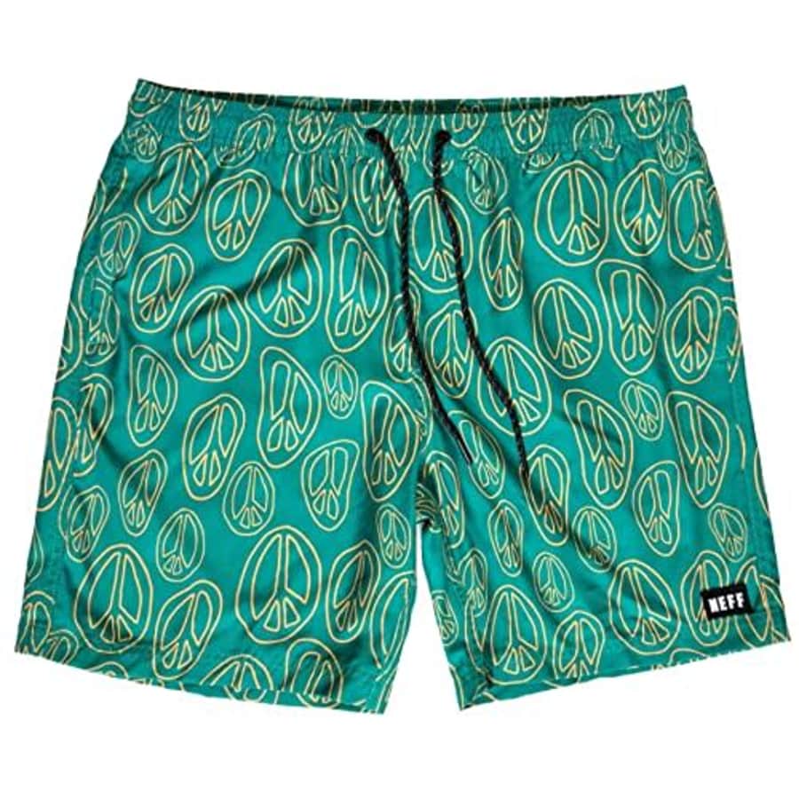 NEFF Men's Standard Daily Hot Tub Board Shorts for Swimming, Green Peace Sign, 2X for $40