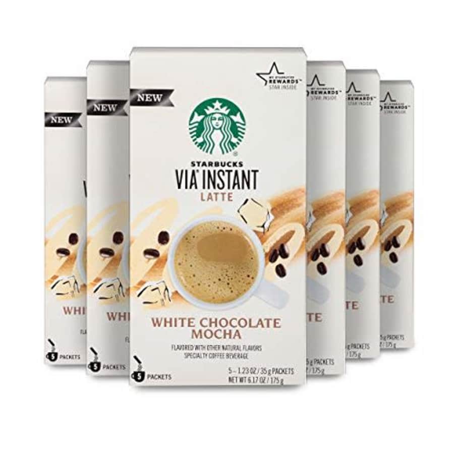 Starbucks VIA Instant Coffee Flavored Packets White Chocolate Mocha Latte 6 boxes (30 packets total) for $99 Starbucks VIA Instant Coffee Flavored Packets White Chocolate Mocha Latte 6 boxes (30 packets total) for $99