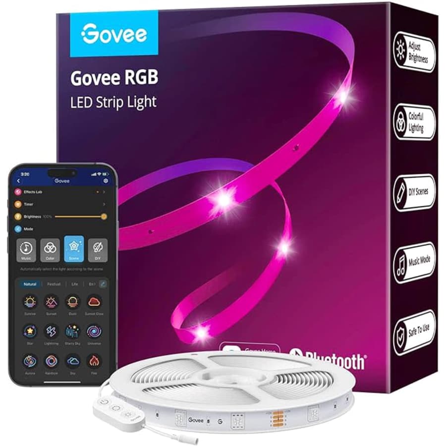 Govee 65.6-Ft. Smart Bluetooth RGB LED Strip Lights for $17