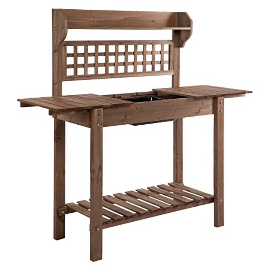 Outsunny Outdoor Potting Bench with Sliding Tabletop, Storage Shelf and Dry Sink, 2-Level Gardening for $120