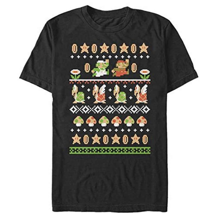 Nintendo Men's Super Mario Nordic Pattern T-Shirt, Black, XXX-Large for $11