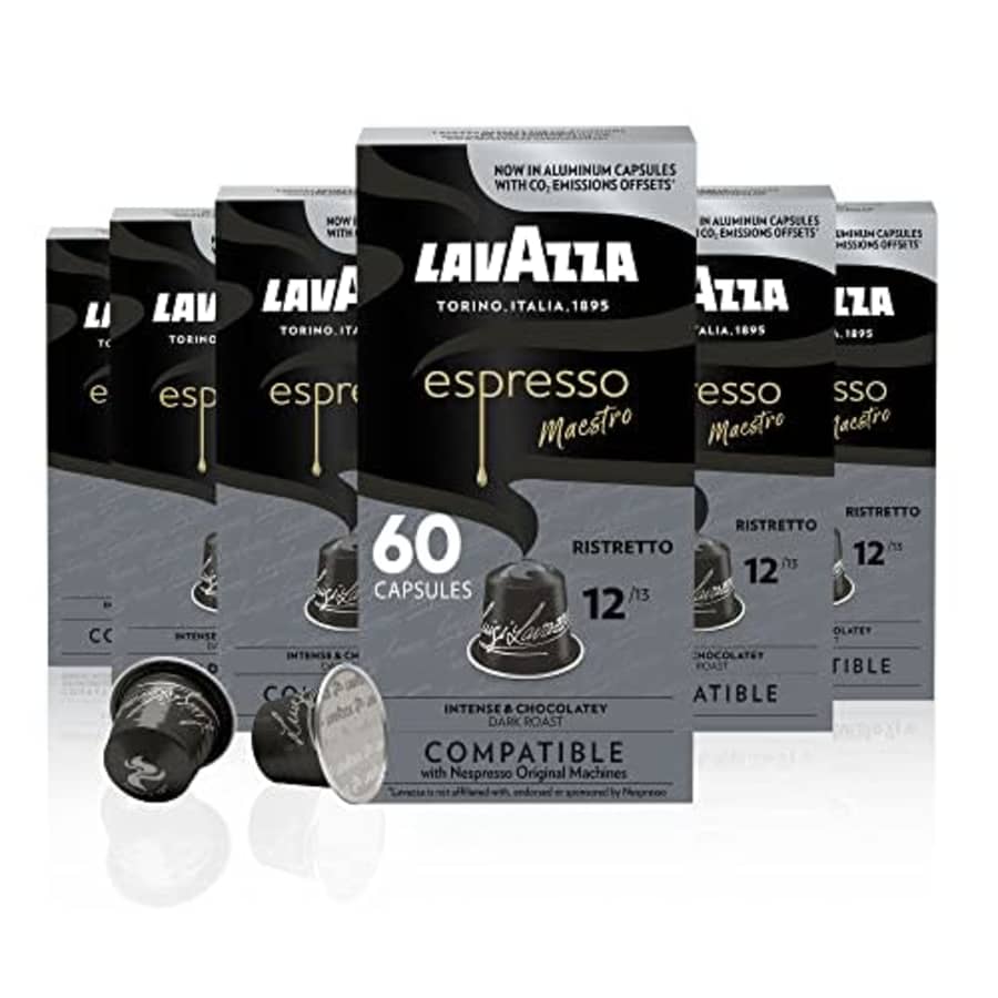 Lavazza Espresso Ristretto Dark Roast Arabica & Robusta Aluminum Capsules Compatible with Nespresso for $16 Lavazza Espresso Ristretto Dark Roast Arabica & Robusta Aluminum Capsules Compatible with Nespresso for $16