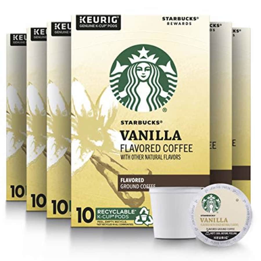 Starbucks Flavored K-Cup Coffee Pods Vanilla for Keurig Brewers 6 boxes (60 pods total) for $82 Starbucks Flavored K-Cup Coffee Pods Vanilla for Keurig Brewers 6 boxes (60 pods total) for $82