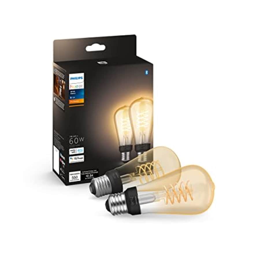 Philips Hue Smart 60W ST19 Filament LED Bulb - Soft Warm White Light - 2 Pack - 550LM - E26 - for $60 Philips Hue Smart 60W ST19 Filament LED Bulb - Soft Warm White Light - 2 Pack - 550LM - E26 - for $60