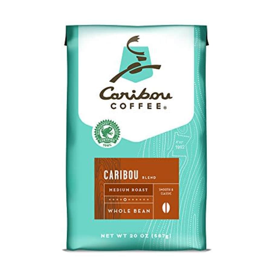 Caribou Coffee Caribou Blend, Medium Roast Whole Bean Coffee, 20 Ounce Bag, Rainforest Alliance for $28