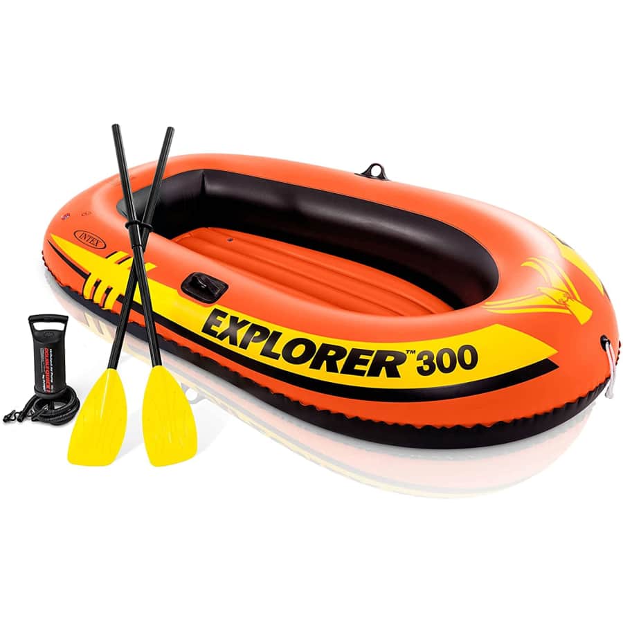Intex Explorer 300 Inflatable Boat w/ Oars and Pump for $30