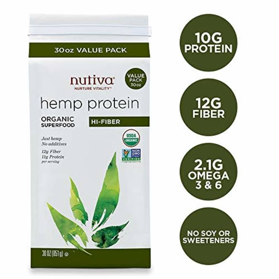 Nutiva USDA Organic Cold-Pressed Raw Hemp Seed Plant Protein with Hi-Fiber and Essential Amino for $35