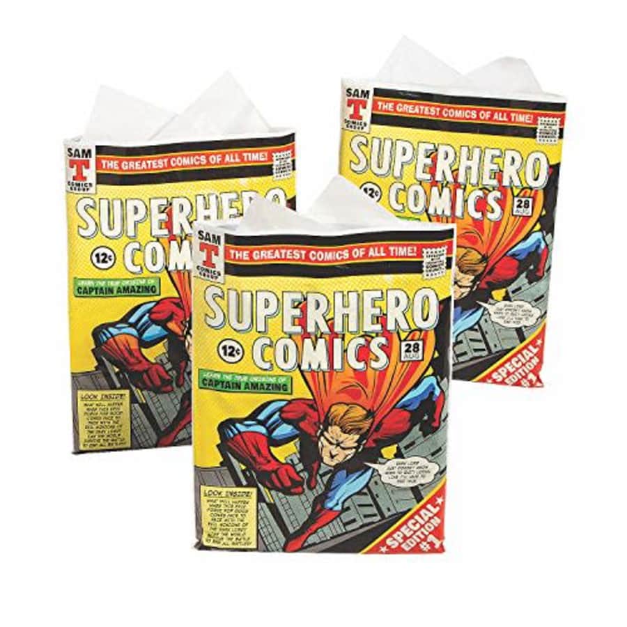 Fun Express Superhero Comic Book Treat Bags - Bulk Set of 50 - Birthday Party Favor Supplies for for $17