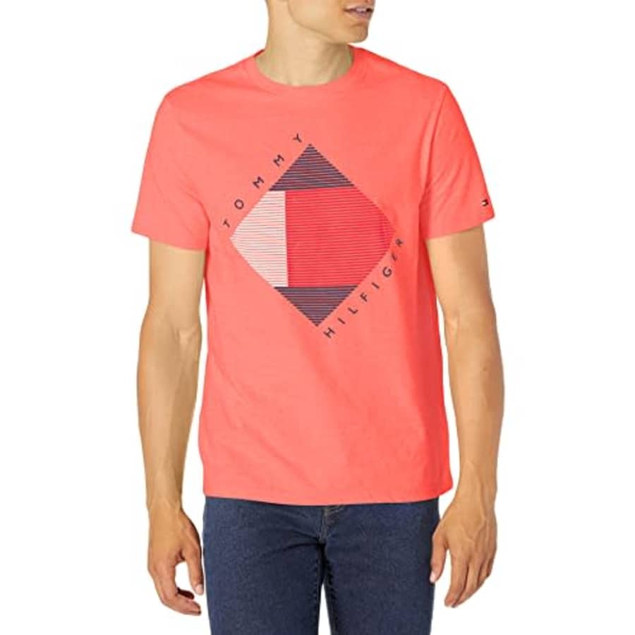Tommy Hilfiger Men's Short Sleeve-Graphic T-Shirt, Porcelain Rose, MD for $17
