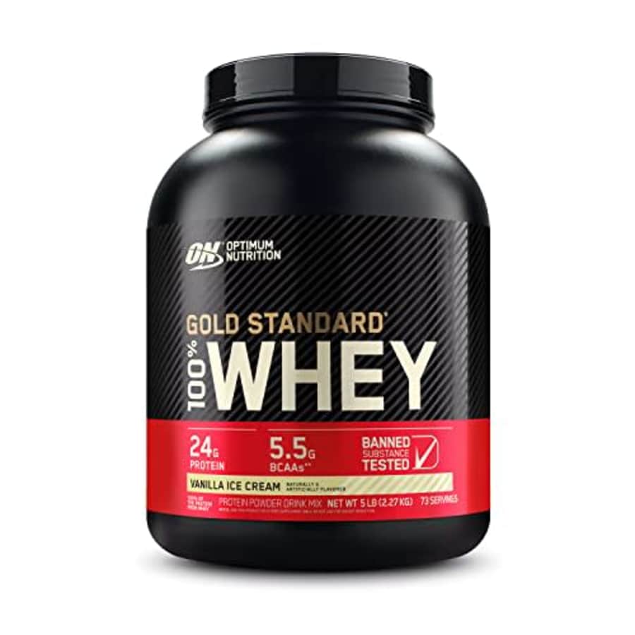 Optimum Nutrition Gold Standard 100% Whey Protein Powder, Vanilla Ice Cream, 5 Pound (Packaging May for $109 Optimum Nutrition Gold Standard 100% Whey Protein Powder, Vanilla Ice Cream, 5 Pound (Packaging May for $109