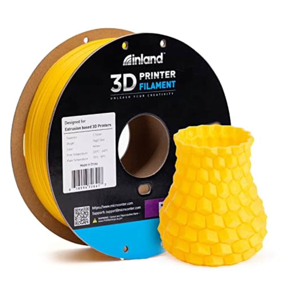 Inland 1.75mm Yellow PETG 3D Printer Filament, Dimensional Accuracy +/- 0.03 mm - 1kg Cardboard for $26