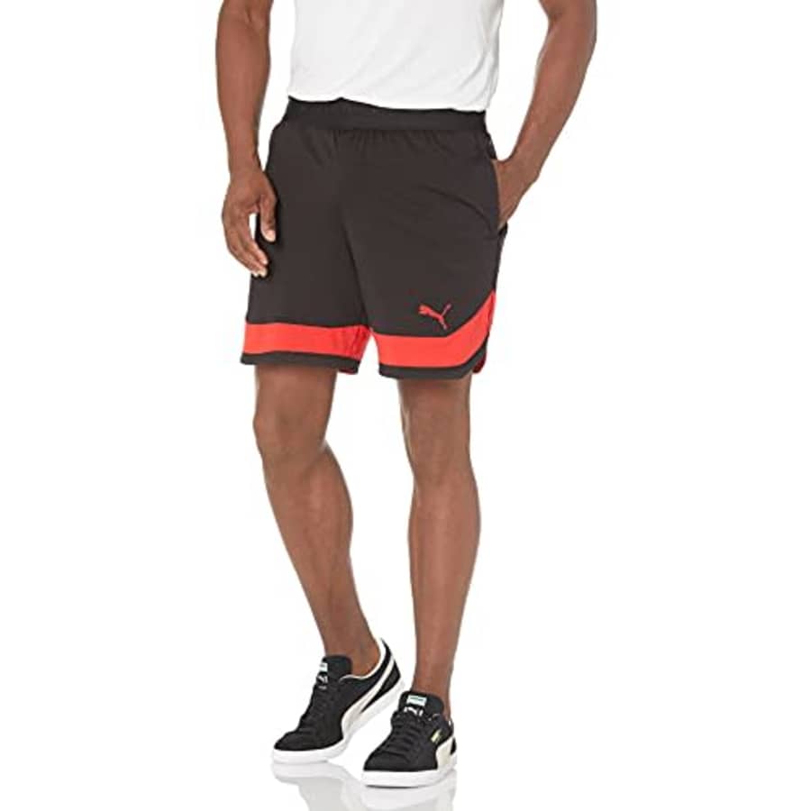 PUMA Men's Train Vent Knit 7" Shorts, Black/High Risk Red, L for $40