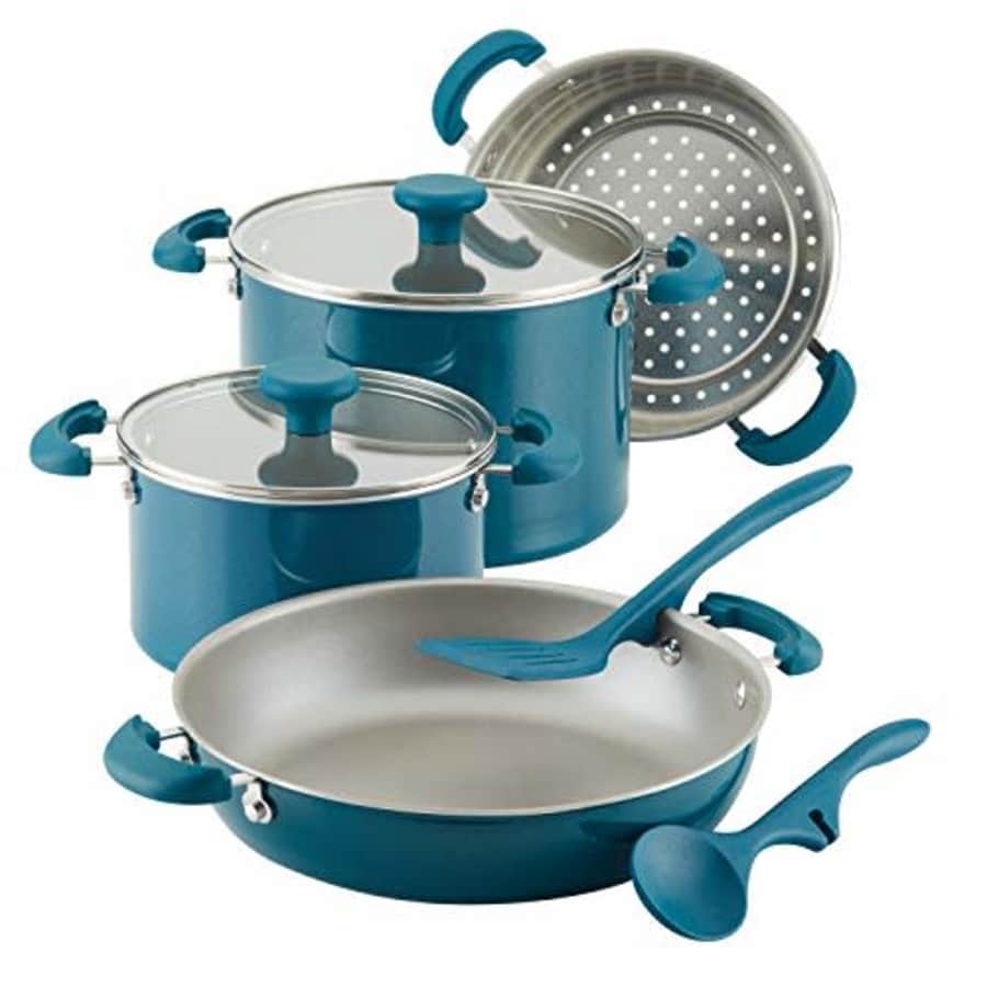 Rachael Ray 8-Piece Aluminum Cookware Set, Teal Shimmer for $100