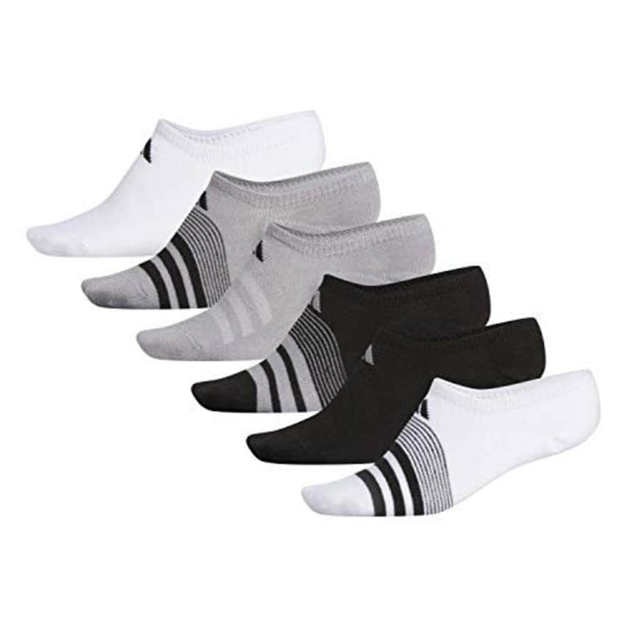 adidas Women's Superlite Super No Show Socks (6-Pack) White/ Light Onix/ Black, Medium for $25 adidas Women's Superlite Super No Show Socks (6-Pack) White/ Light Onix/ Black, Medium for $25