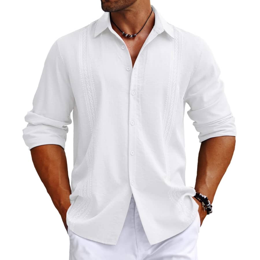Coofandy Men's Long Sleeve Cuban Guayabera Shirt for $10 Coofandy Men's Long Sleeve Cuban Guayabera Shirt for $10