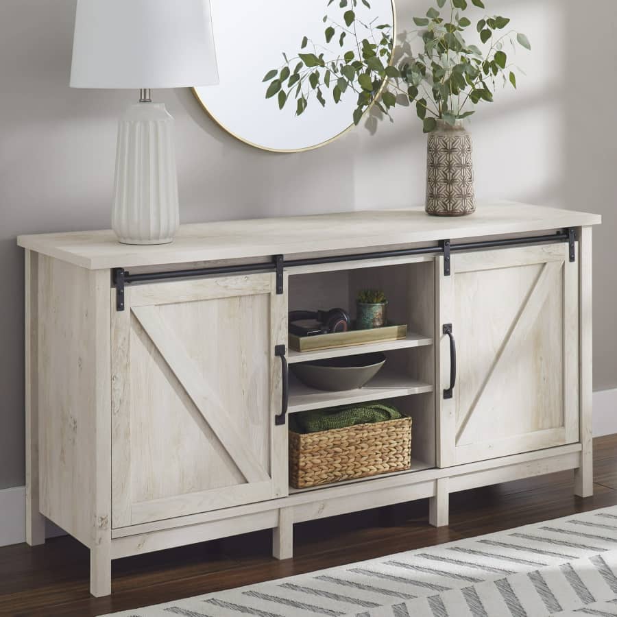 BH&G Better Homes and Gardens Modern Farmhouse TV Stand for $128 BH&G Better Homes and Gardens Modern Farmhouse TV Stand for $128