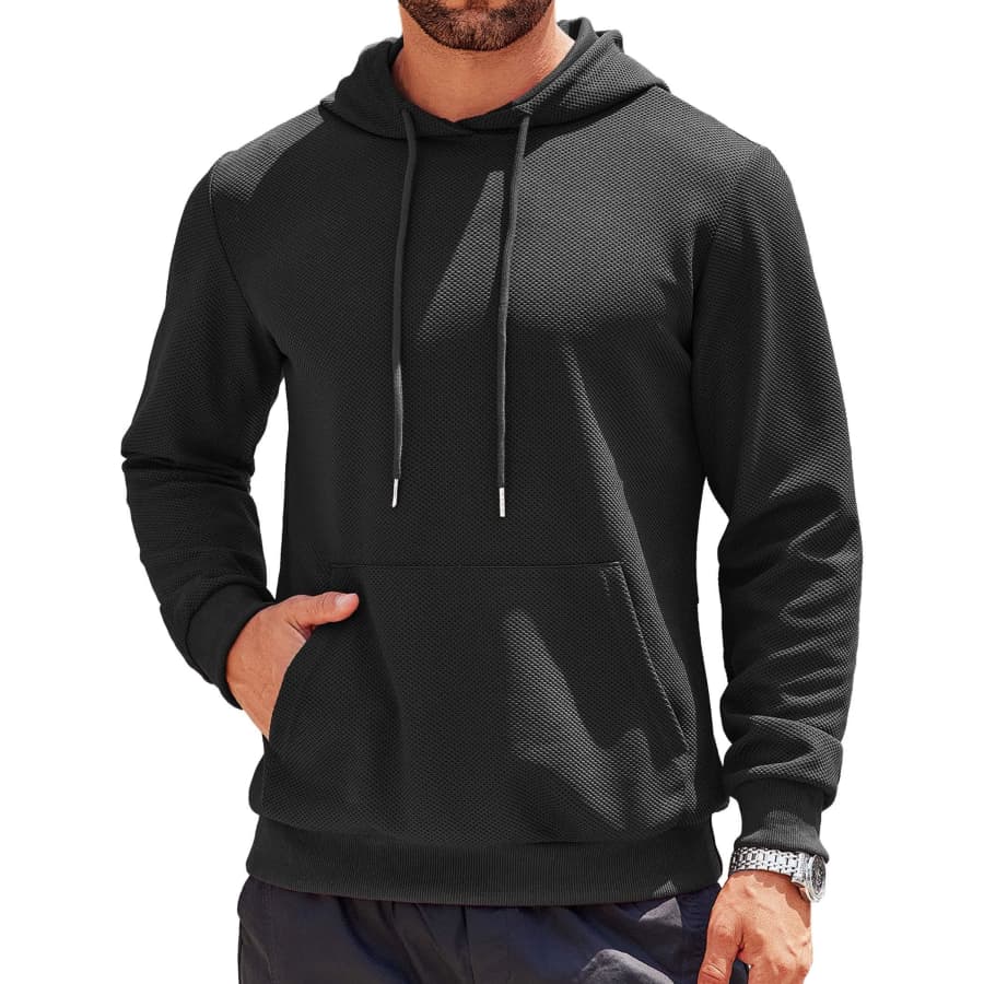 Coofandy Men's Waffle Knit Black Hoodie for $13 Coofandy Men's Waffle Knit Black Hoodie for $13