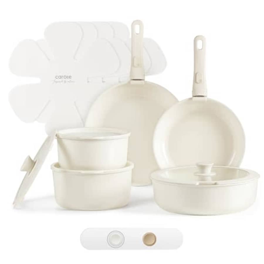 CAROTE 15pcs Pots and Pans Set, Ceramic Cookware Set Detachable Handle, Induction Nonstick Kitchen for $70