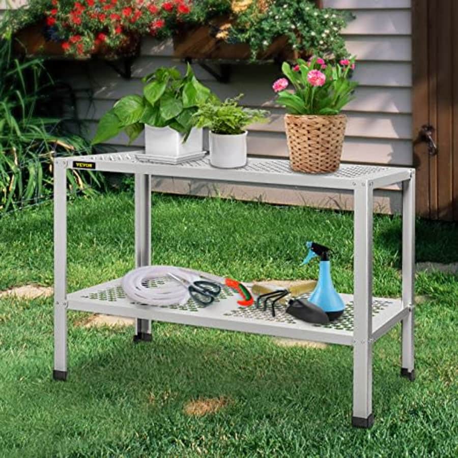 VEVOR Potting Bench, 42" L x 24" W x 32" H, Aluminum Alloy Outdoor Workstation with Rubber Feet, for $117