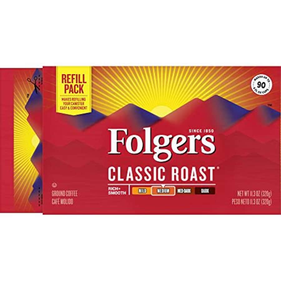 Folgers Classic Roast Medium Roast Ground Coffee Brick, 11.3 Ounces (Pack of 12) for $100 Folgers Classic Roast Medium Roast Ground Coffee Brick, 11.3 Ounces (Pack of 12) for $100