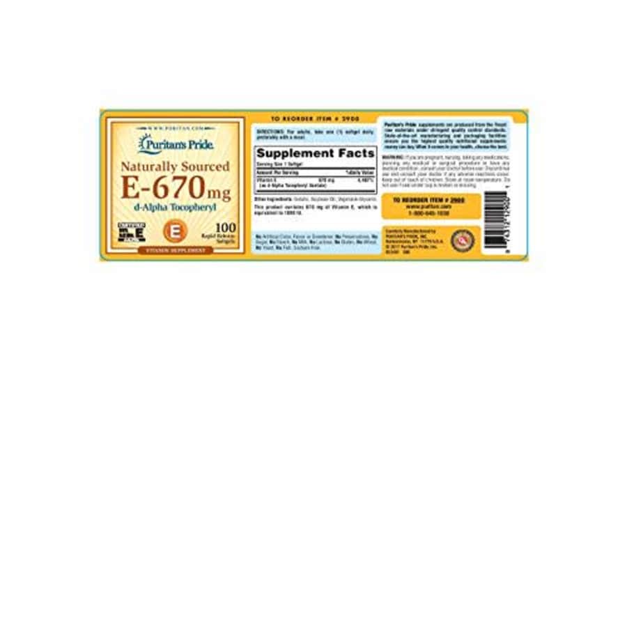 Puritan's Pride Vitamin E-670 mg 100% Natural-100 Softgels(Package May Vary) for $32