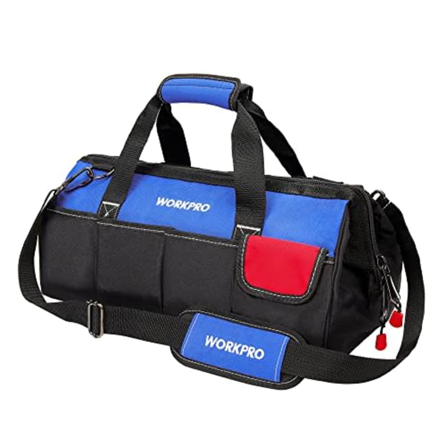 WORKPRO 18-inch Close Top Wide Mouth Storage Tool Bag with Adjustable Shoulder Strap, Sturdy Bottom for $30 WORKPRO 18-inch Close Top Wide Mouth Storage Tool Bag with Adjustable Shoulder Strap, Sturdy Bottom for $30