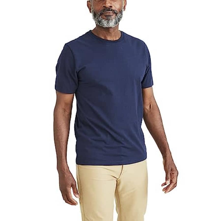 Dockers Men's Slim Fit Short Sleeve Chest Logo Crew Tee Shirt, Navy Blazer, X-Large for $11