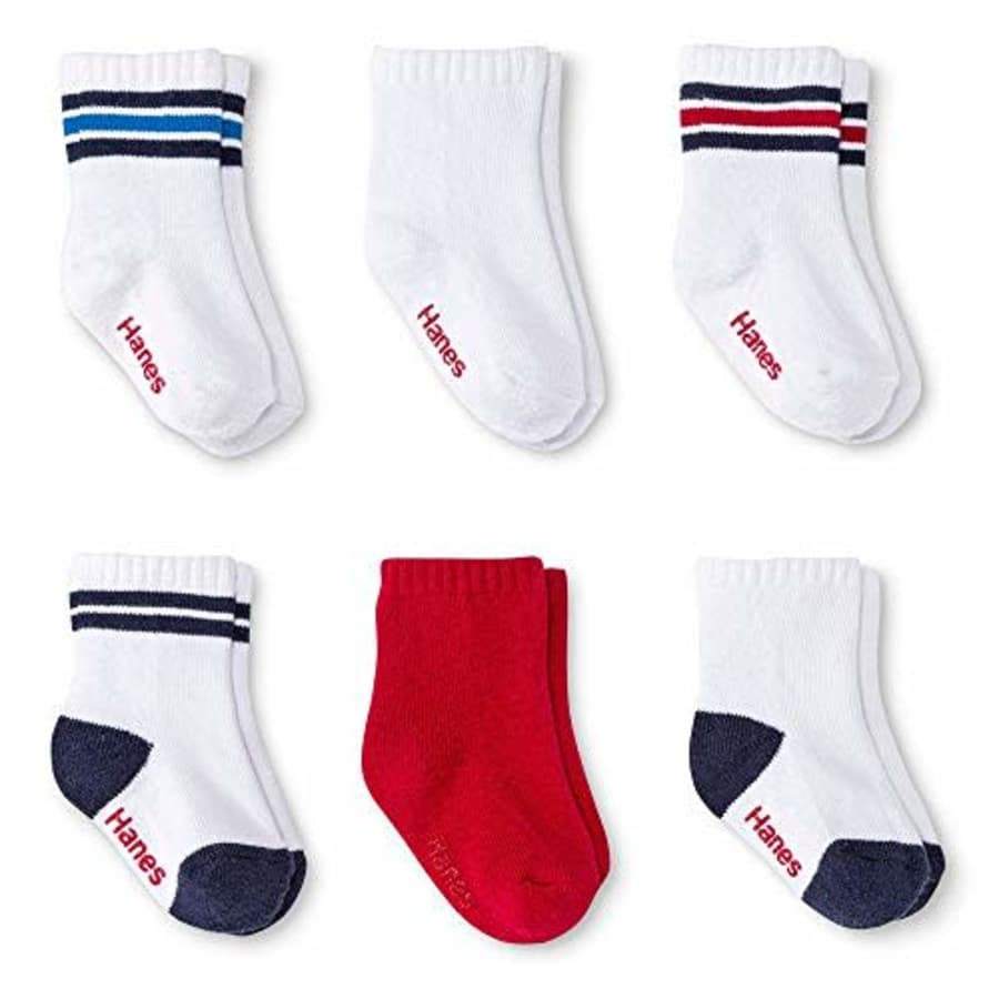 Hanes Boys' Infant and Toddler Cushion Crew Socks, 6-Pair Pack for $12