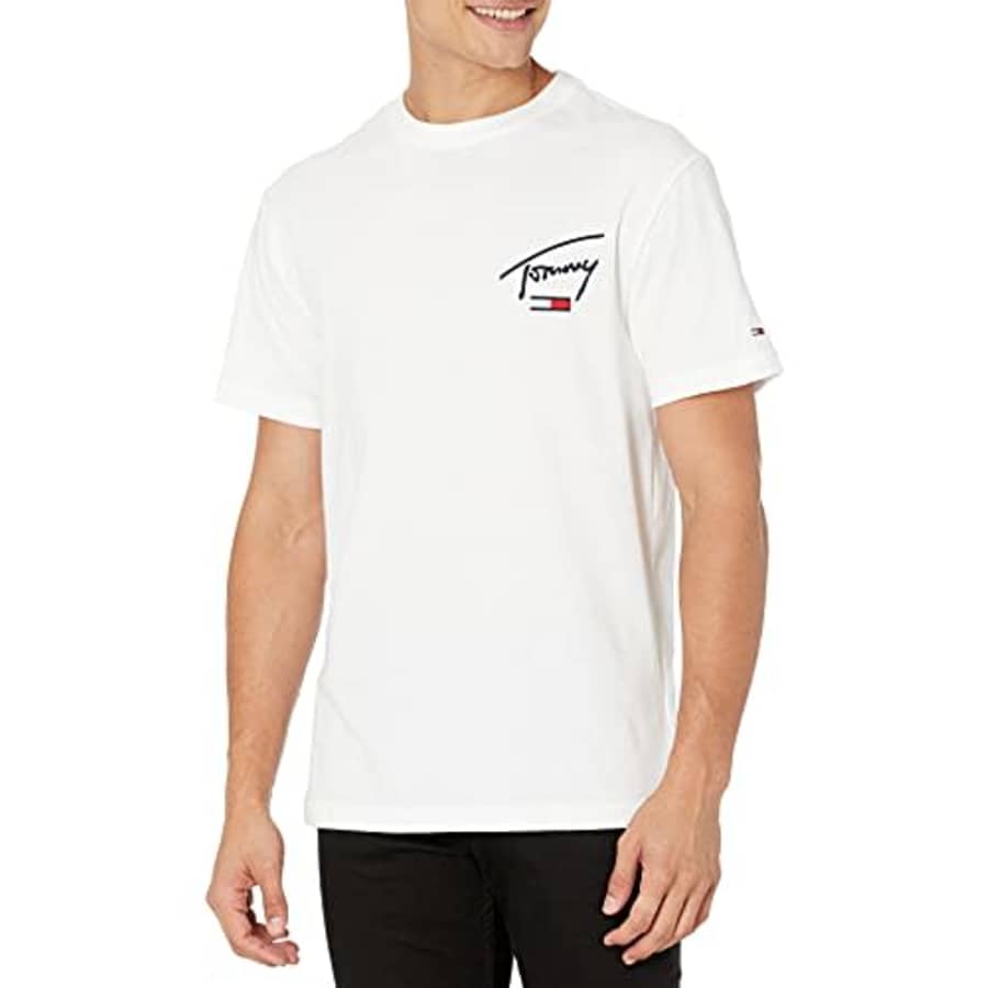 Tommy Hilfiger Men's Tommy Jeans Short Sleeve Graphic T Shirt, YBR-White, X-Small for $27